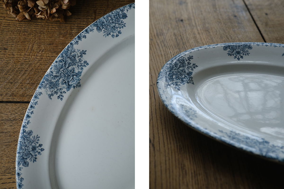 フランス製アンティーク クリームウェアの楕円形プレート